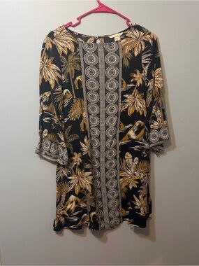 H&M Black and Mustard Floral Print Top